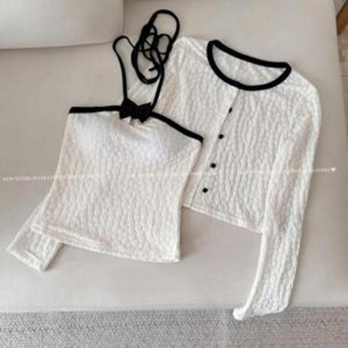 여성용 긴소매 가디건 세트